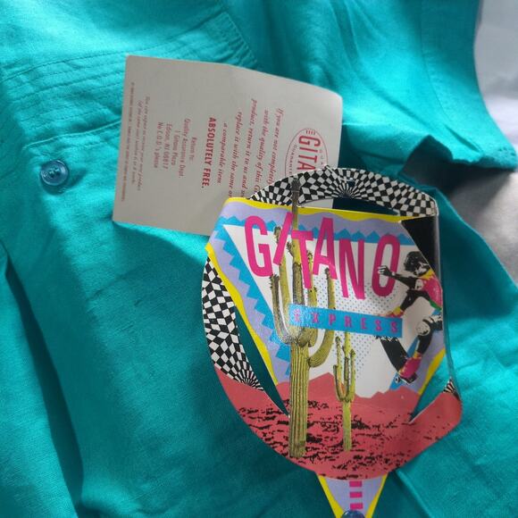 New Vintage Gitano Shirt Womens L Green Canvas Skater Button Up Utility 90s - Picture 6 of 8